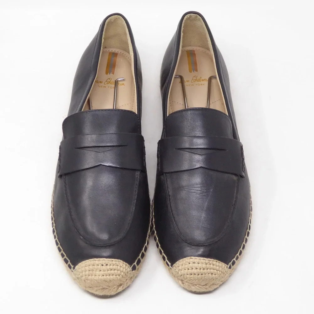 Sam Edelman Kai Womens Espadrille Loafers Black Leather Slip On 10M
